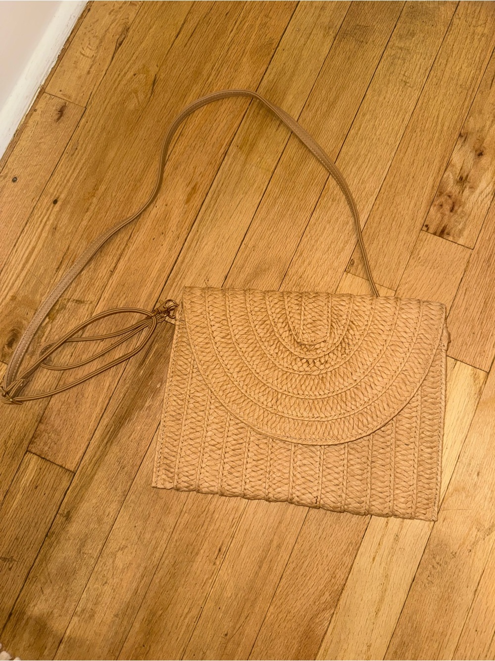 Woven Straw Crossbody Bag in Tan